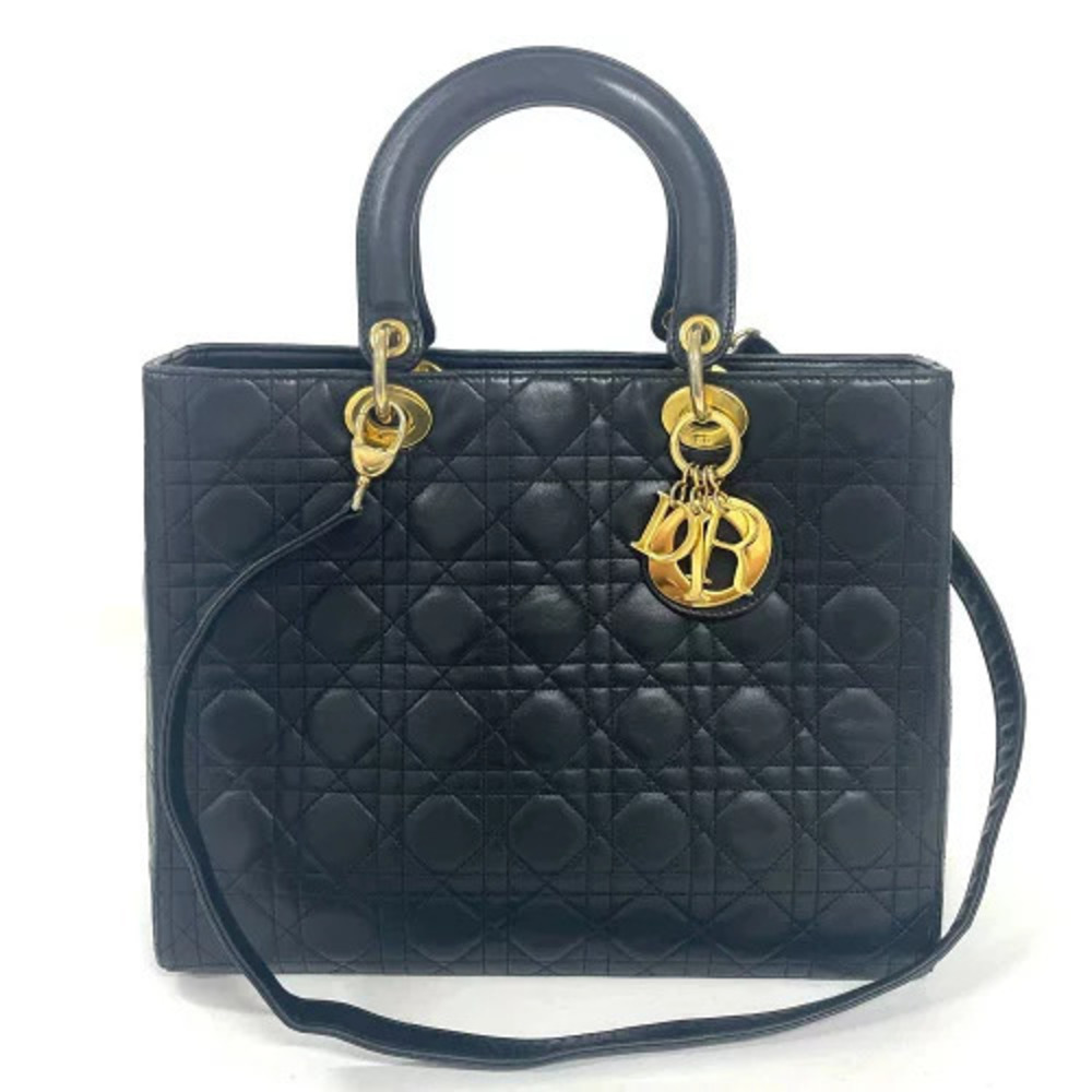 Christian Dior Lady Cannage Handbag Lambskin Black